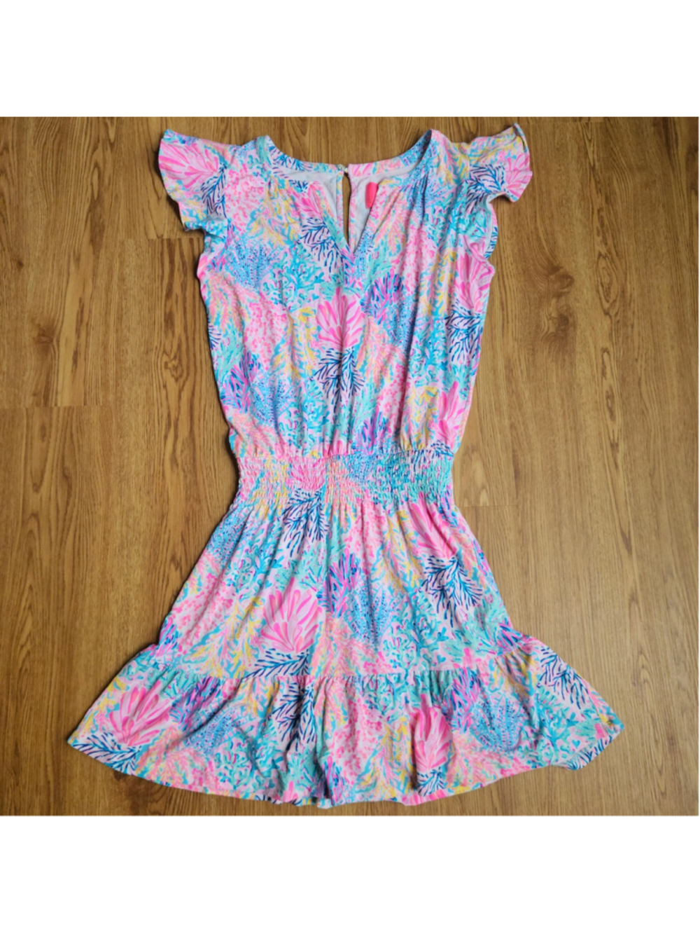 Lilly Pulitzer Ravi Romper Dress Drop Waist Bright Multicolor Coral Womens Small